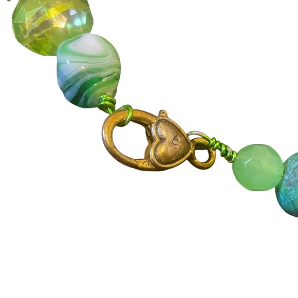 Artisan Modern Viking Knit Wire Woven Necklace 20" Green Mixed Media Statement - Picture 4 of 5